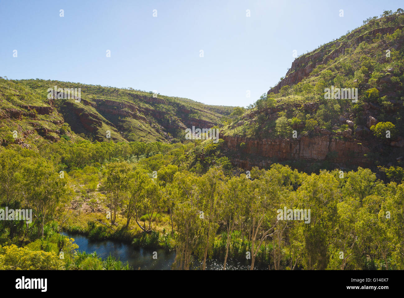 Trekking sulle colline vicino a Kununurra, Australia occidentale Foto Stock