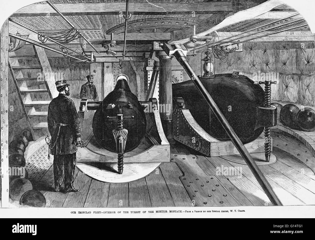 Interno della torretta a bordo della USS Monitor Montauk, una nave da guerra degli Stati Uniti che hanno preso parte alla guerra civile. Da uno schizzo di W.T. La gru. Foto Stock