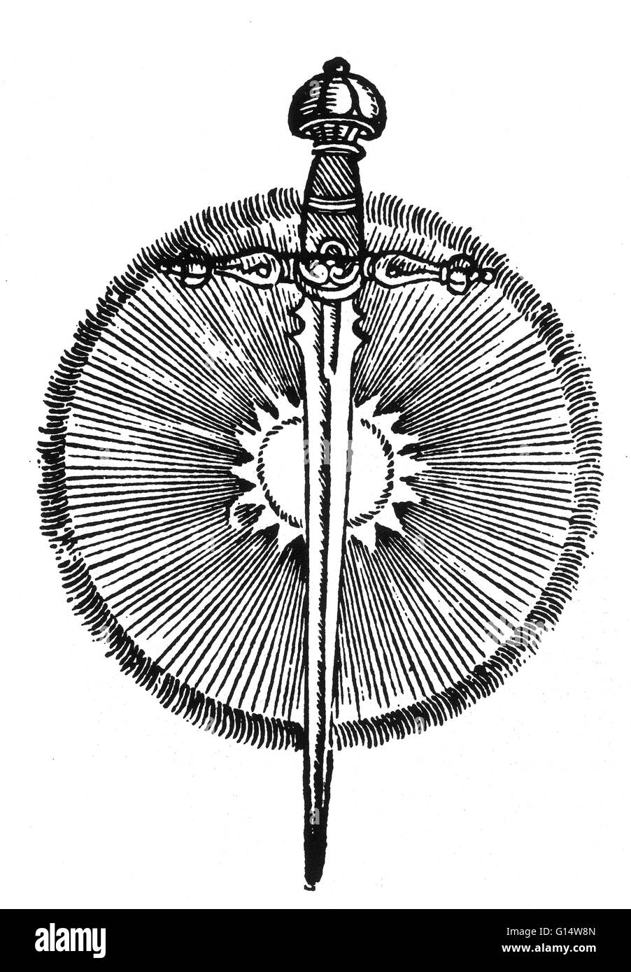 Xilografia di un "comet" da des Monstres et prodiges da Ambroise Paré, 1573. Des Monstres viene riempito con gli account non comprovate di diavoli di mare, marine scrofe e animali mostruosi di volti umani. Con la sua ampia discussione di riproduzione e illustrat Foto Stock