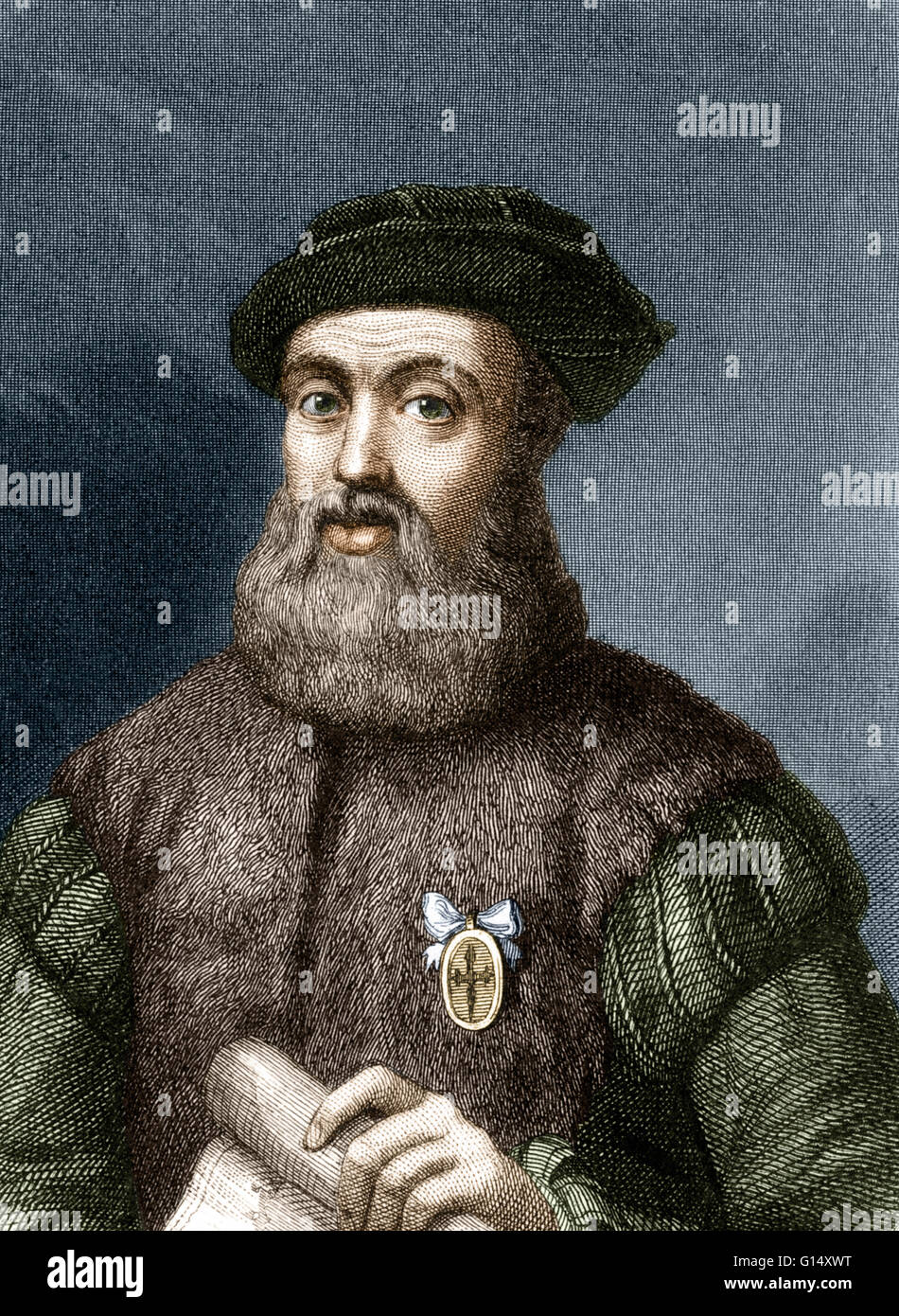 Ferdinando Magellano (1480 - 27 Aprile 1521) è stato un nobiluomo portoghese che aveva servito il suo paese come un soldato in Indie. Come Colombo ha creduto che un viaggio occidentale sarebbe molto più veloce del percorso portoghese. Egli era sicuro che non vi era un stretto, o Foto Stock Ferdinando Magellano (1480 - 27 Aprile 1521) è stato un nobiluomo portoghese che aveva servito il suo paese come un soldato in Indie. Come Colombo ha creduto che un viaggio occidentale sarebbe molto più veloce del percorso portoghese. Egli era sicuro che non vi era un stretto, o Foto Stock