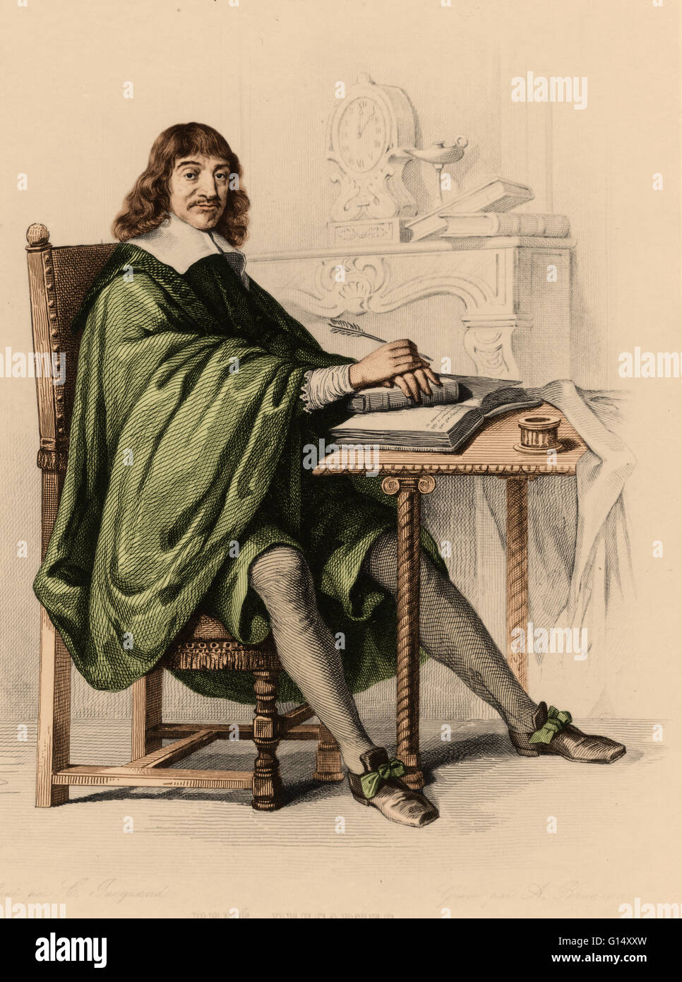 René Descartes (Marzo 31, 1596 - 11 febbraio 1650) era un matematico francese, filosofo e fisiologo. Vive con il suo modesto ricchezze ereditate, Descartes percorsa, studiato, scritto e servito da un soldato in Olanda, Boemia e Ungheria. Egli ha creato un Foto Stock