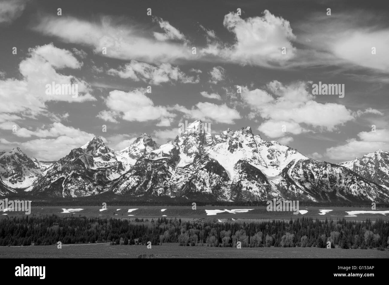 Teton Range, il Parco Nazionale del Grand Teton, Wyoming USA : in bianco e nero Foto Stock