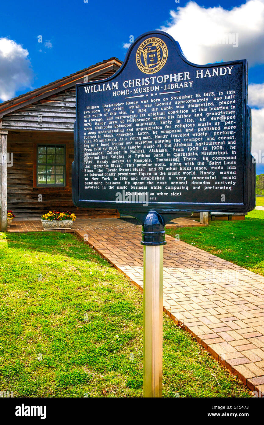 William Christopher Handy Birthplace sign in Firenze, Alabama Foto Stock