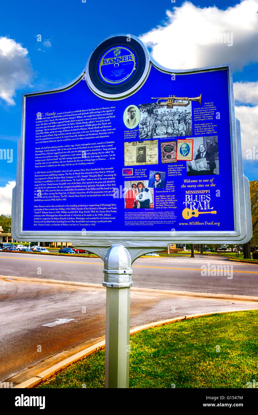 William Christopher Handy Birthplace sign in Firenze, Alabama Foto Stock