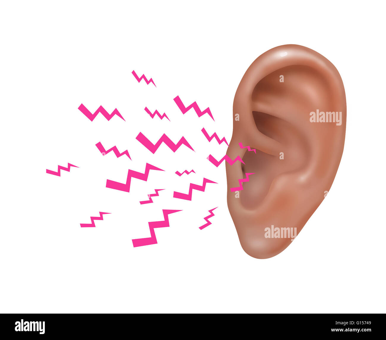 Immagine che illustra come il suono entra l'esterno dell'orecchio umano. Foto Stock