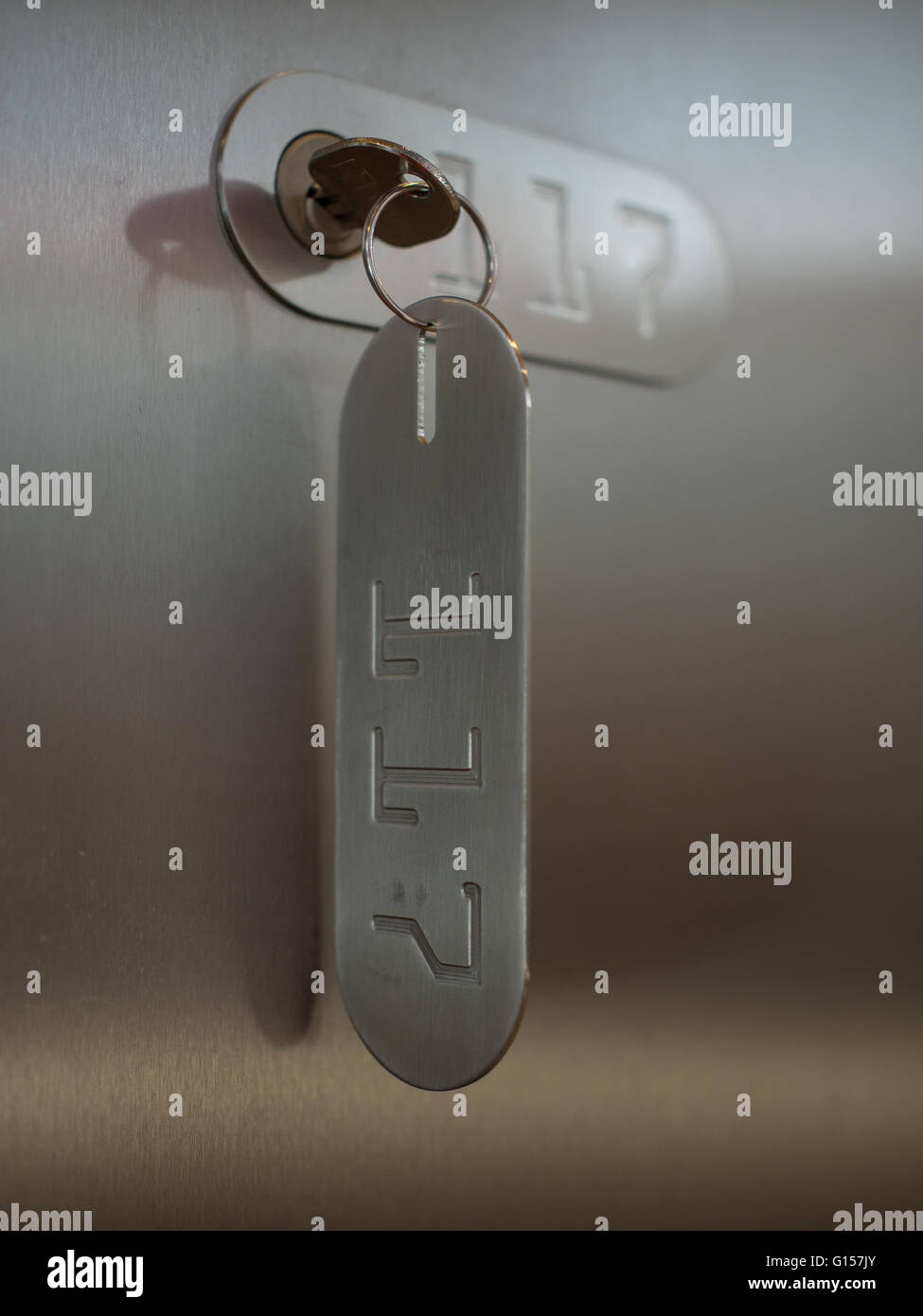 Cassette di sicurezza con chiavi tag, closeup photo Foto Stock