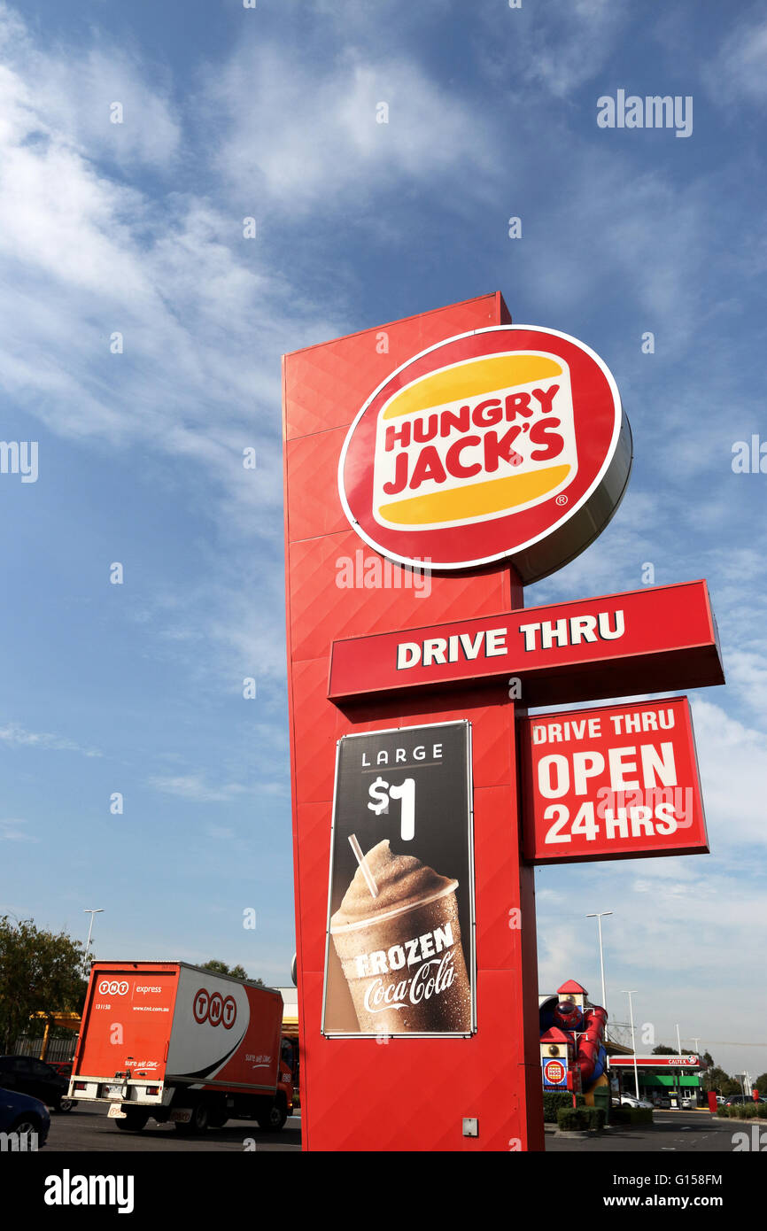 Fame Jack's Burger King Australian una catena di fast food pasto logo australiano contro il cielo Foto Stock