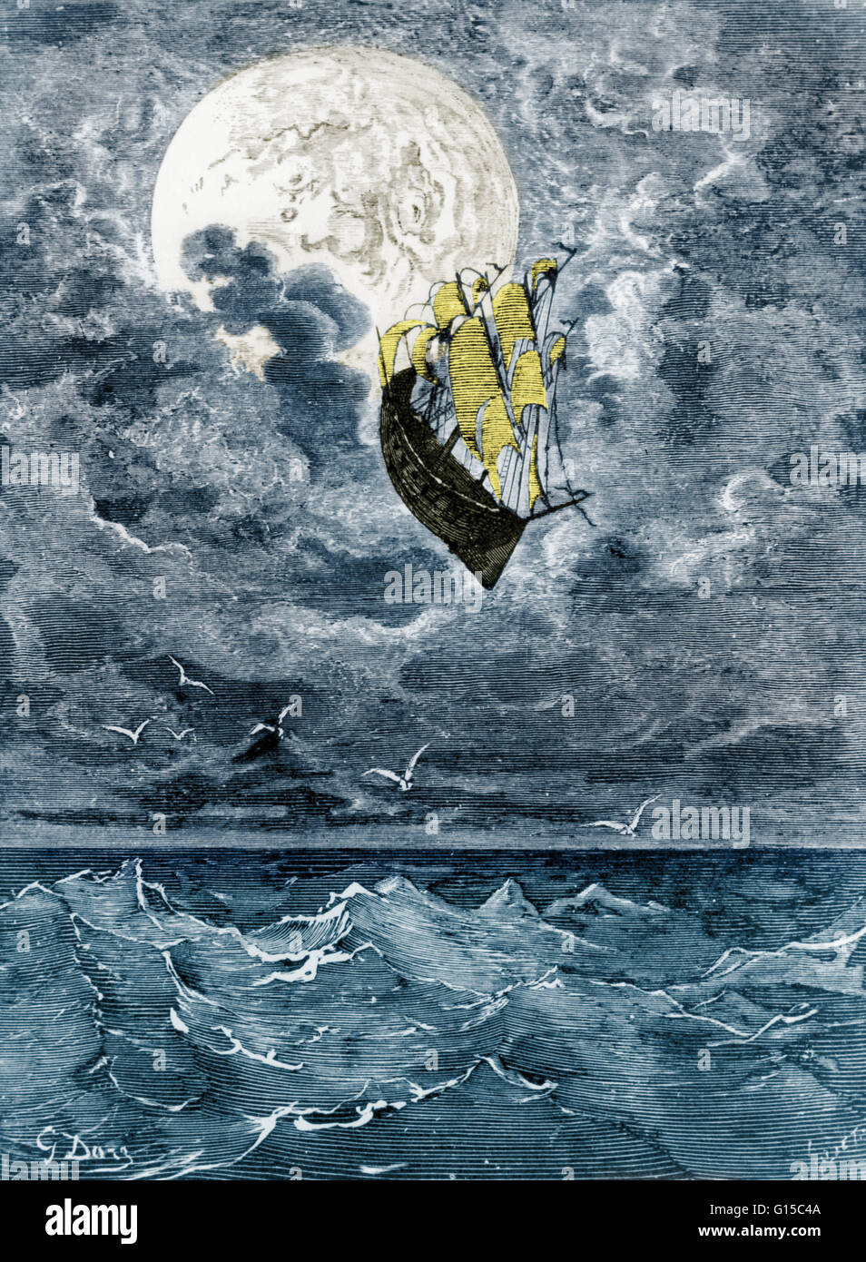 "Un viaggio alla luna" dal xix secolo illustratore francese Gustave Dore. Foto Stock