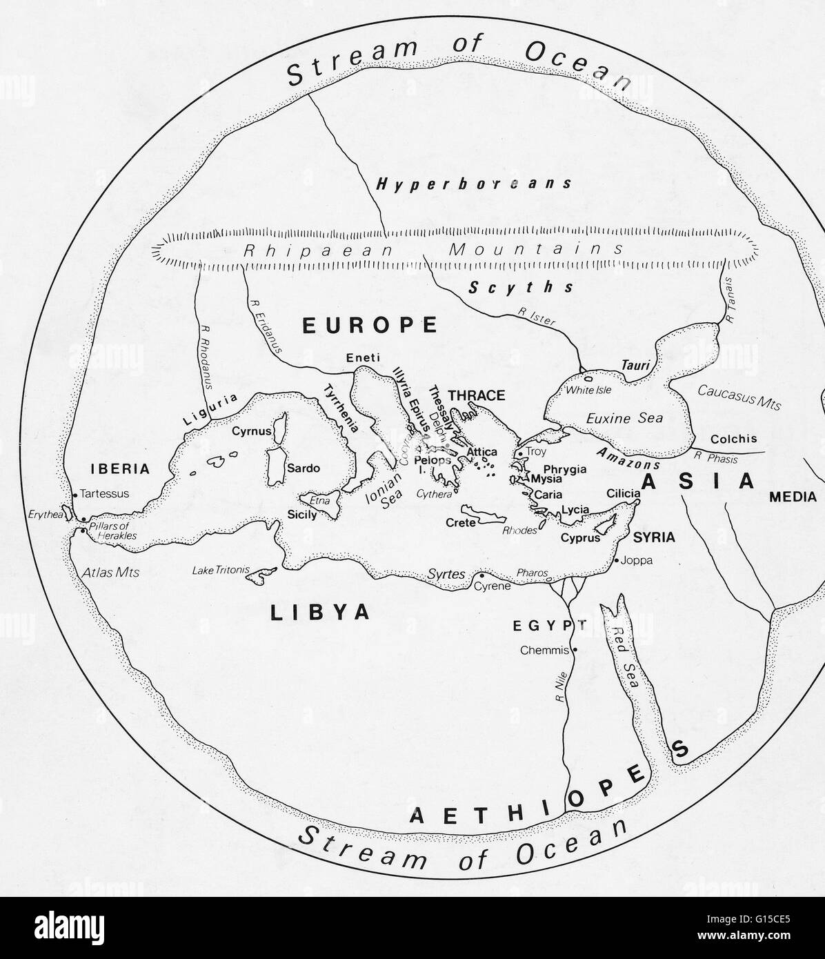 Antica Mappa di Europa, Nord Africa e Medio Oriente. Foto Stock