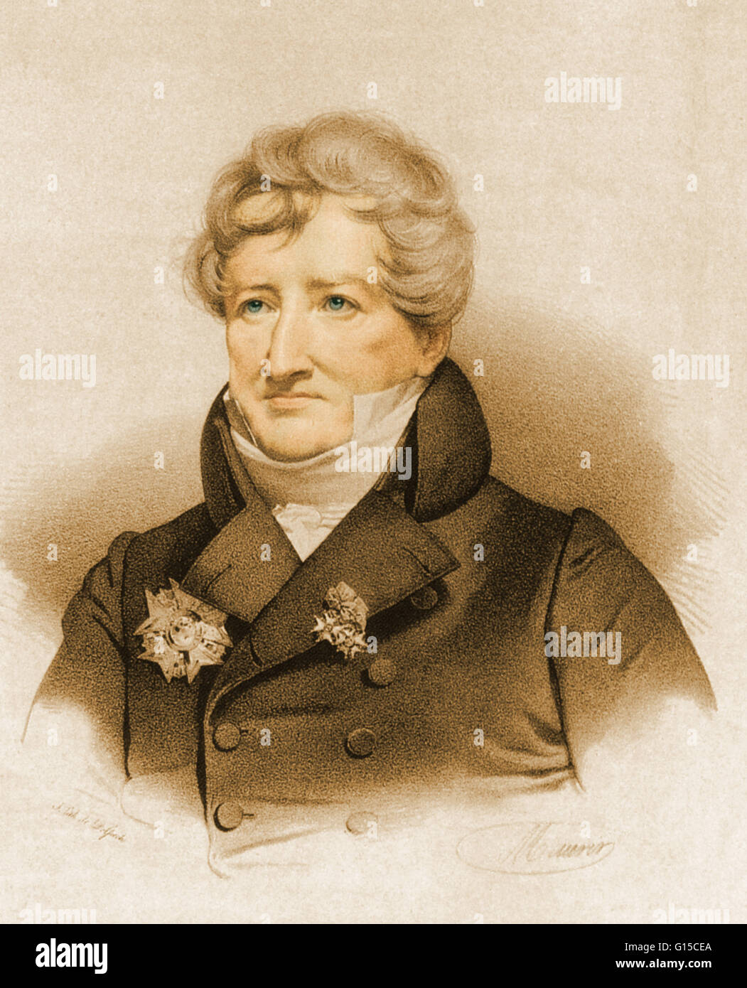 Georges Cuvier (nome completo Jean Leopold Nicolas Frederic Cuvier, 1769-1832) originato un sistema di classificazione zoologica che animali raggruppati secondo le strutture dei loro scheletri e organi. Cuvier ha esteso il suo sistema di fossili; il suo reconstr Foto Stock