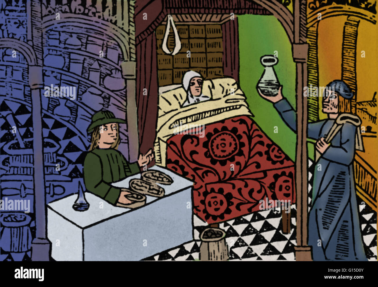 Illustrazione di un italiano medievale farmacia. Foto Stock