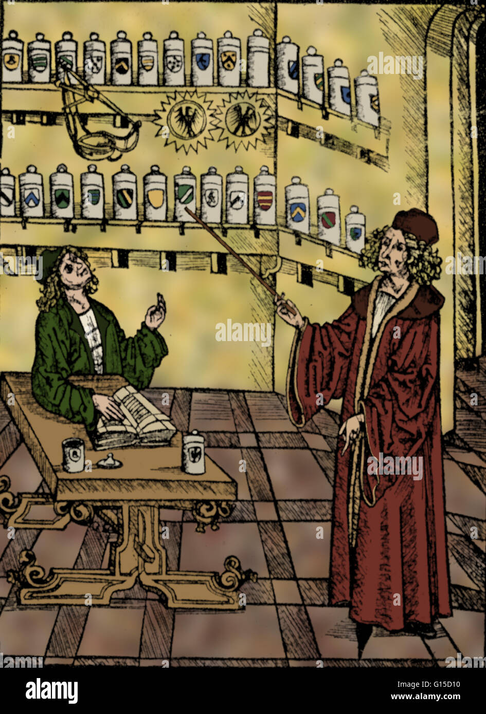 Illustrazione di un italiano medievale farmacia. Foto Stock