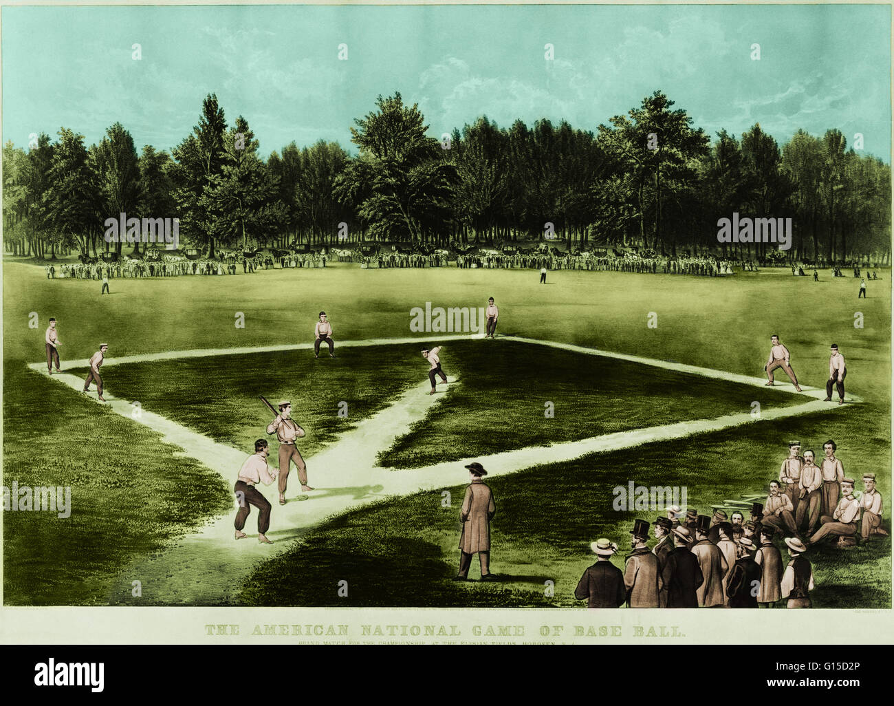 Una illustrazione della New York Kniccurbockers giocando al Elysian Fields in Hoboken, New Jersey, 1846. Foto Stock