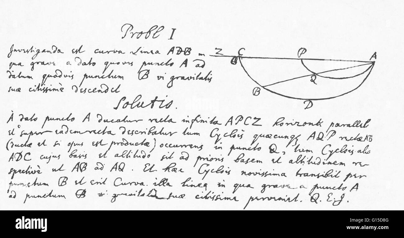 Questa soluzione, in latino per un difficile problema di geometria, è stato scritto da Sir Isaac Newton, il fisico inglese. Foto Stock