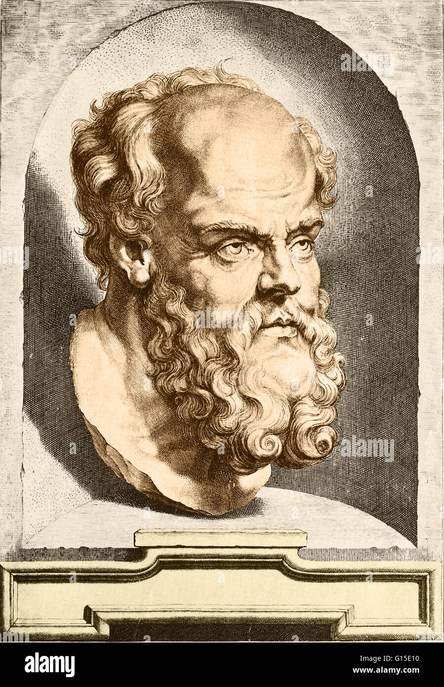 Socrates (469-399 a.C.) era un classico greco filosofo ateniese. Accreditato come uno dei fondatori della filosofia occidentale, egli è conosciuto principalmente attraverso i conti di più tardi scrittori classici, specialmente gli scritti dei suoi allievi di Platone e Senofonte, e t Foto Stock