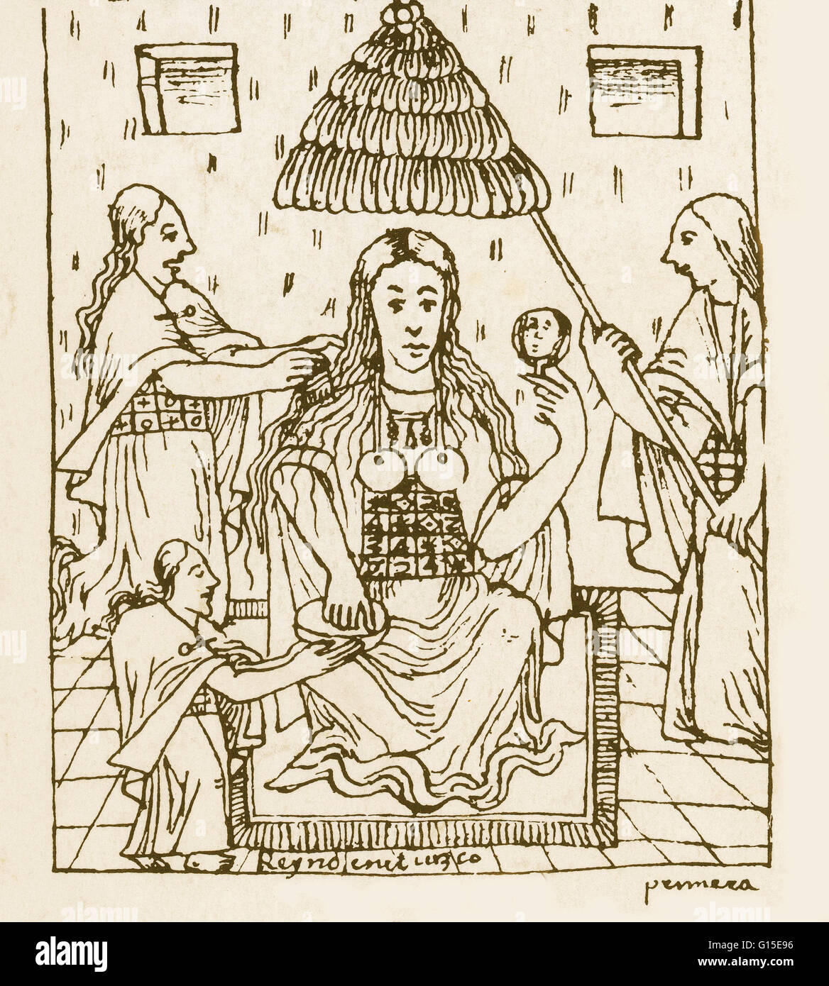 Dal peruviano illustrato codex 'Nueva Coronica y Buen Gobierno" (Nuova corona e la buona governance) inizio del XVII secolo. Mama Coya, imperatrice. Foto Stock