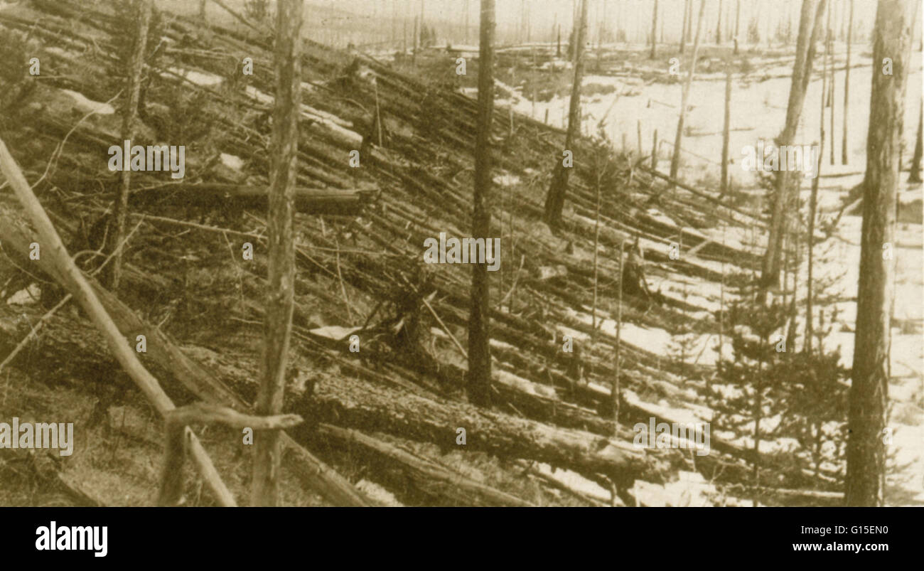 L'evento Tunguska, o Tunguska blast o esplosione Tunguska, era estremamente potente esplosione che si è verificato nei pressi del Podkamennaya Tunguska fiume in che cosa ora è Krasnoyarsk Krai, Russia, il 30 giugno 1908. L'esplosione è creduto di essere stato causato b Foto Stock