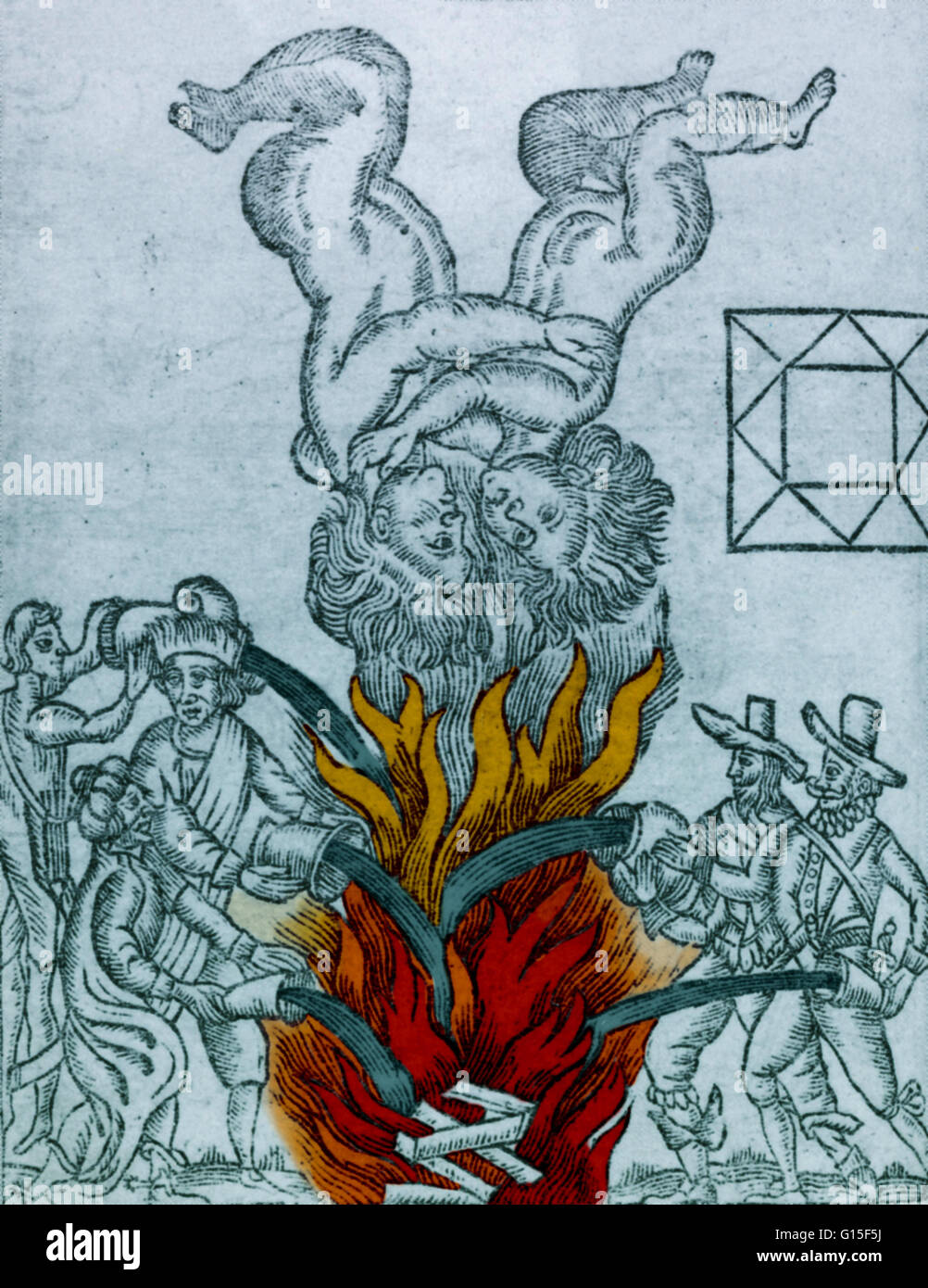 Il Grande Incendio di Londra, 1666. La catastrofe si è verificata durante la Gemini il mese, qui rappresentata in una retromarcia e aspetto negativo. Il Grande Incendio di Londra del settembre 1666 è stato uno dei più famosi episodi in Inghilterra Stuart. È stata la seconda tragedia Foto Stock