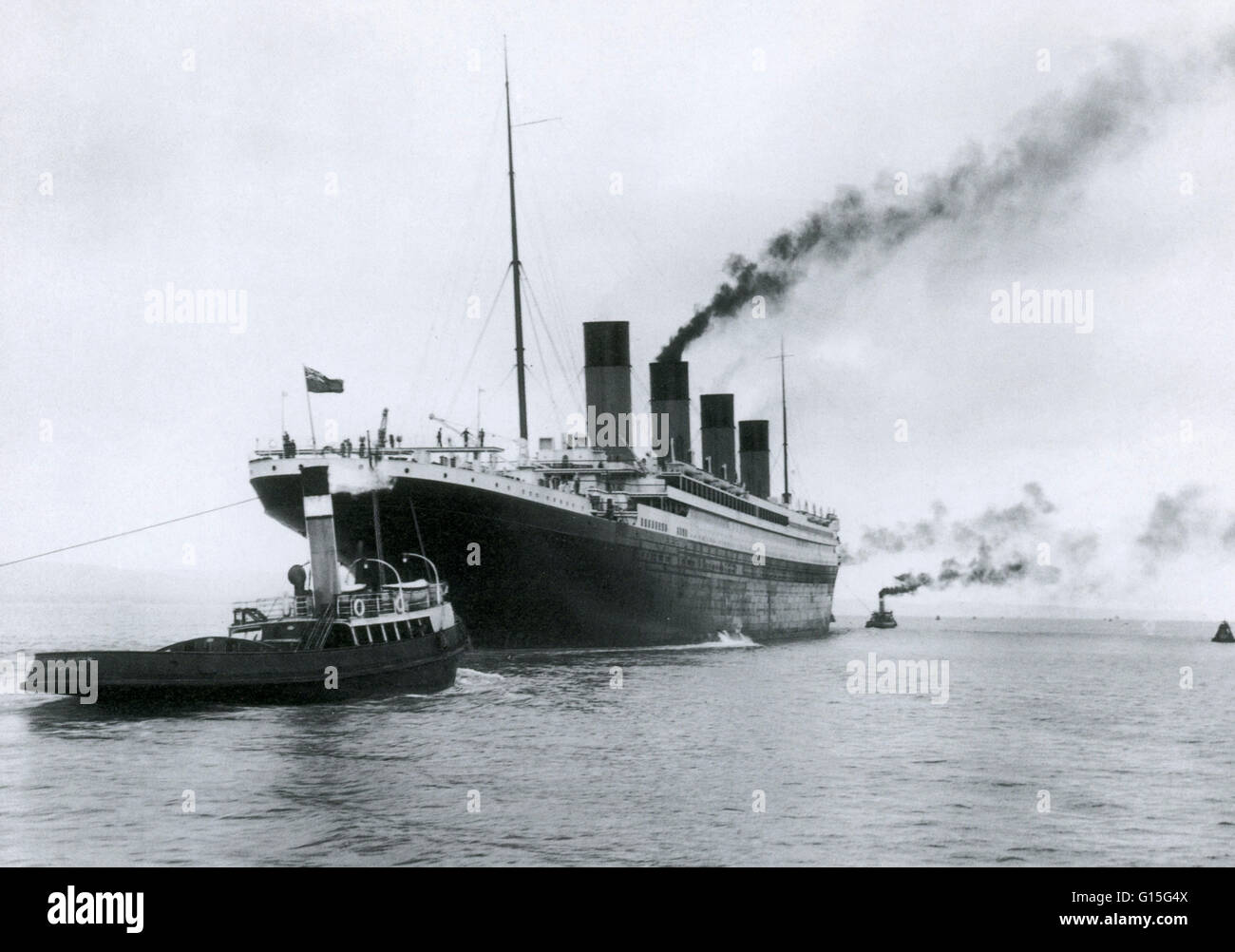 Completato il Titanic piroscafo a Belfast, Irlanda. Il Titanic era la nave più grande mai costruito al tempo di misurazione, 268 metri di lunghezza e pesa 67.000 t. Il Titanic di scafo aveva 16 compartimenti stagni e molti pensavano che questi fatti mi Foto Stock