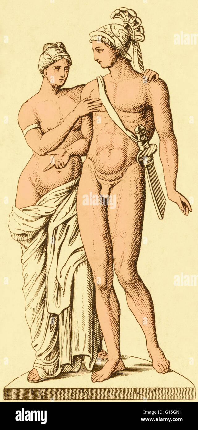 Il Greco antico figure mitiche di Afrodite e Ares (o Venere e Marte nel Pantheon romano). Questi sono la dea di amore e il dio della guerra, che erano amanti. Foto Stock