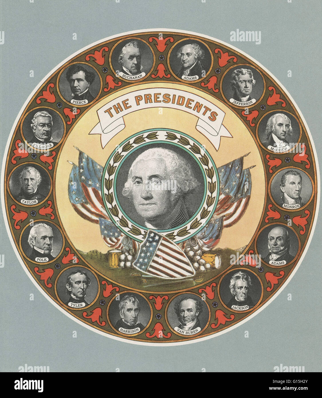 I primi quindici presidenti degli Stati Uniti. Tutti i Presidenti nella foto tenuto l'ufficio prima di 1899. Foto Stock