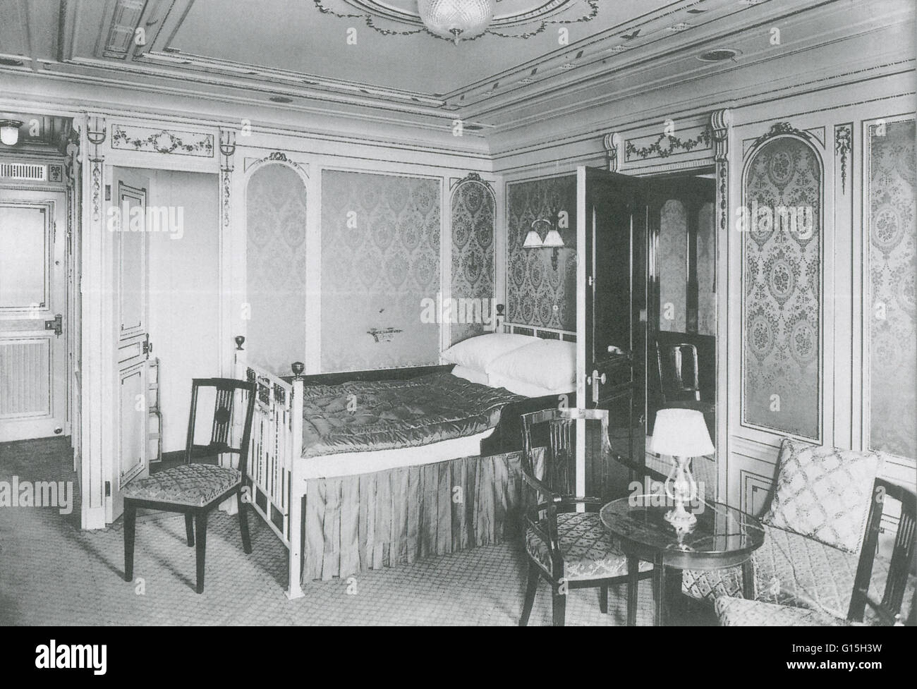 Primo Salone della classe Suite #B38 sul Titanic nave, marzo 1912. Foto Stock