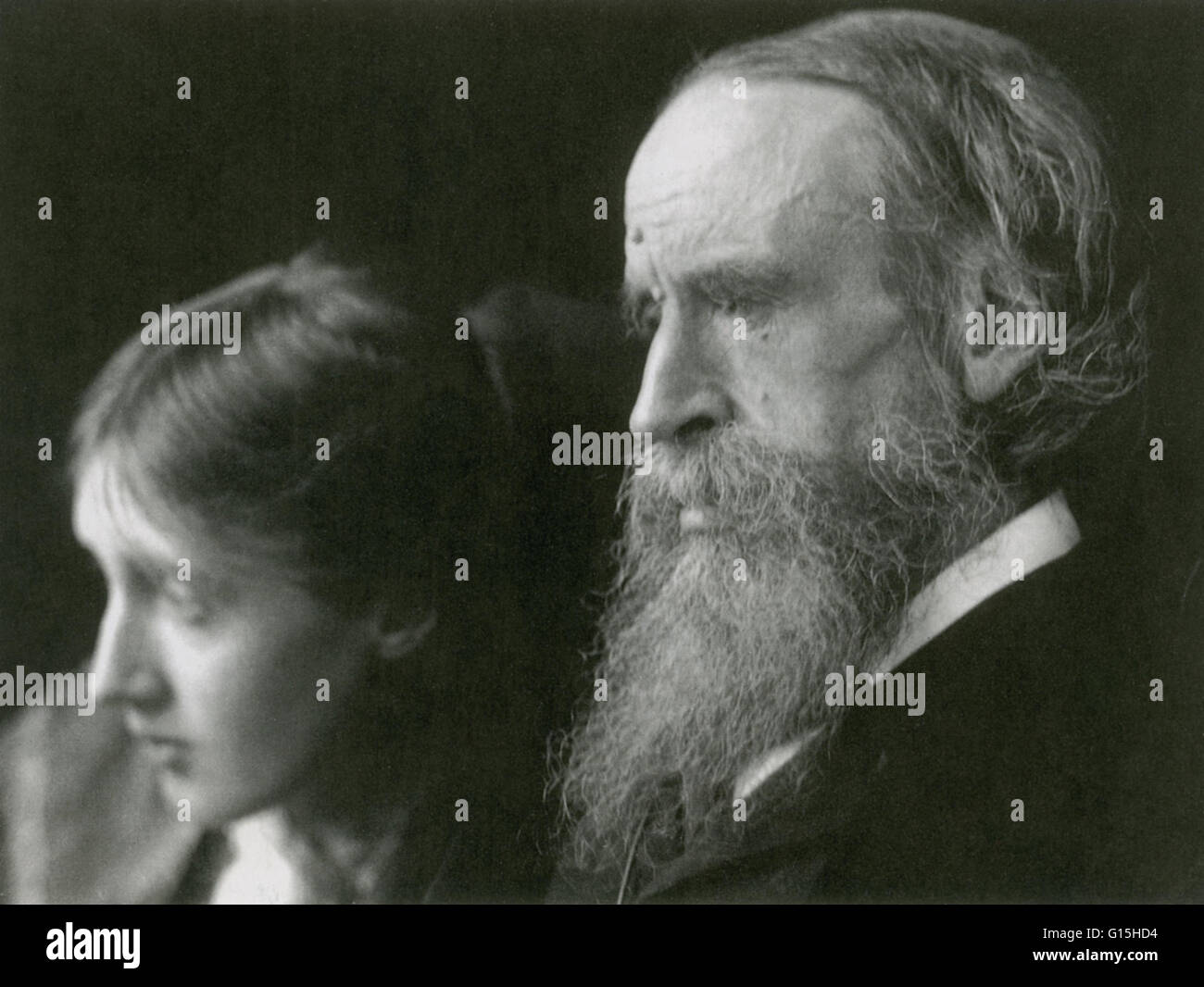 La fotografia non datata di Woolf con suo padre Sir Leslie Stephen. Adeline Virginia Woolf (25 gennaio 1882 - 28 Marzo 1941) era un autore inglese, e uno dei principali modernisti del ventesimo secolo. Ella era una figura significativa di Londra opere letterarie Foto Stock
