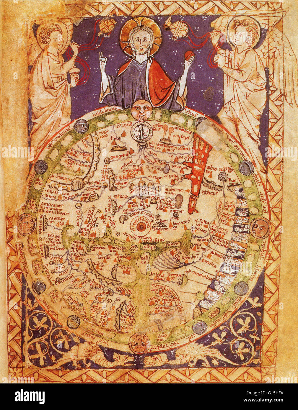 Salterio Mappa mondo creato intorno al 1250. Questo mondo medievale di mappa è stata trovata in un salterio. Foto Stock