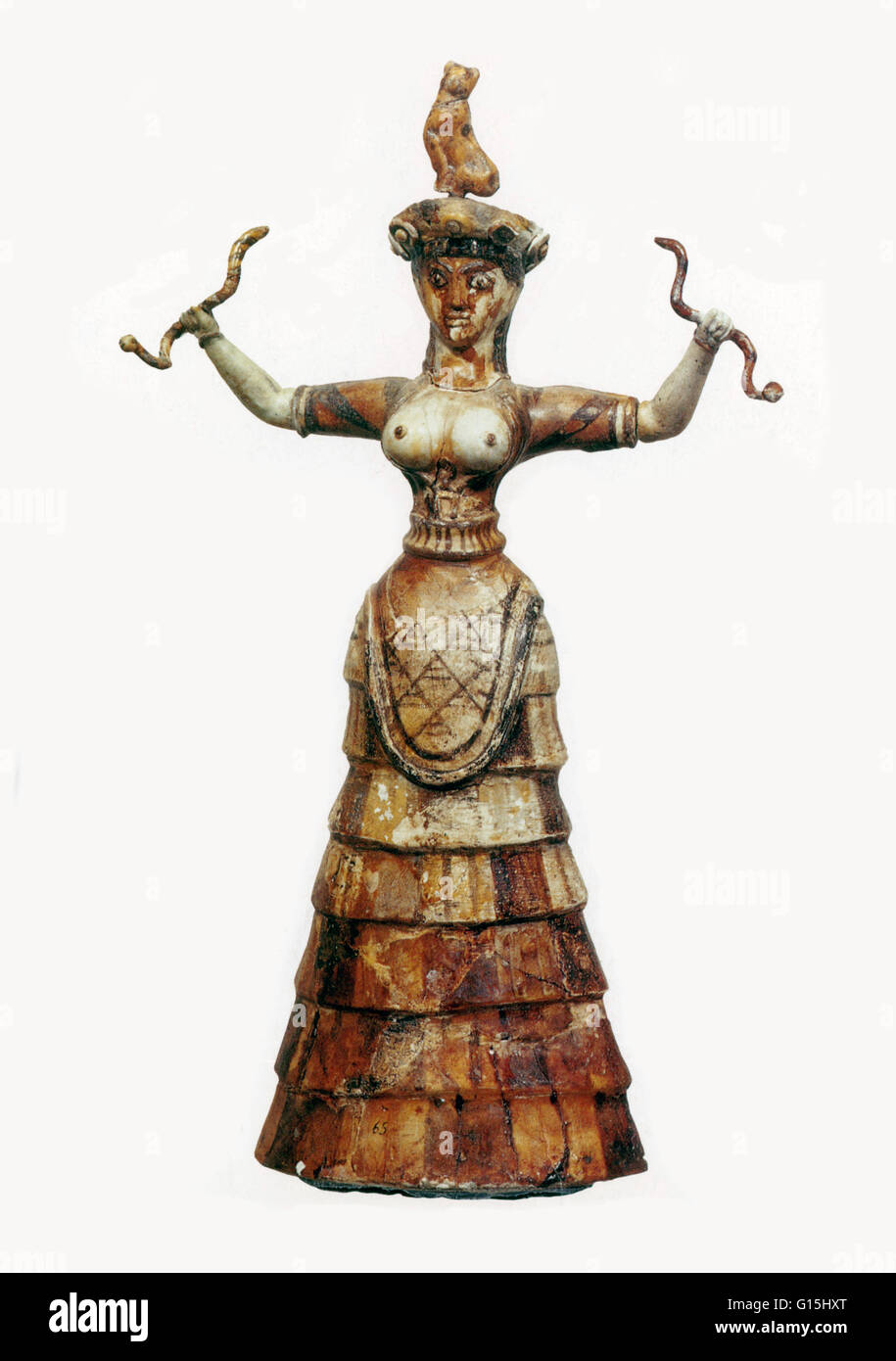 Minoan figurina da circa 1600 BC. La Minoan era una età del Bronzo di civiltà che esistevano sulla isola di Creta da attorno al 2700 A.C. e il primo millennio A.C. Società Minoan è pensato per essere stata matriarcale; la loro religione esaltato divinità femminile tali Foto Stock