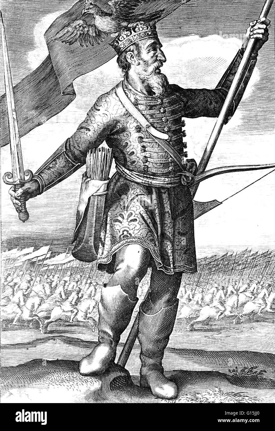 Chiamato il flagello di Dio (flagello dei) dai Romani, Attila (nato 406 AD) era il re e generale del Hun impero da D.C. 433 a 453. Attila del primo ordine delle cose è stata a unire i suoi soggetti ai fini della creazione di uno dei più formid Foto Stock Chiamato il flagello di Dio (flagello dei) dai Romani, Attila (nato 406 AD) era il re e generale del Hun impero da D.C. 433 a 453. Attila del primo ordine delle cose è stata a unire i suoi soggetti ai fini della creazione di uno dei più formid Foto Stock