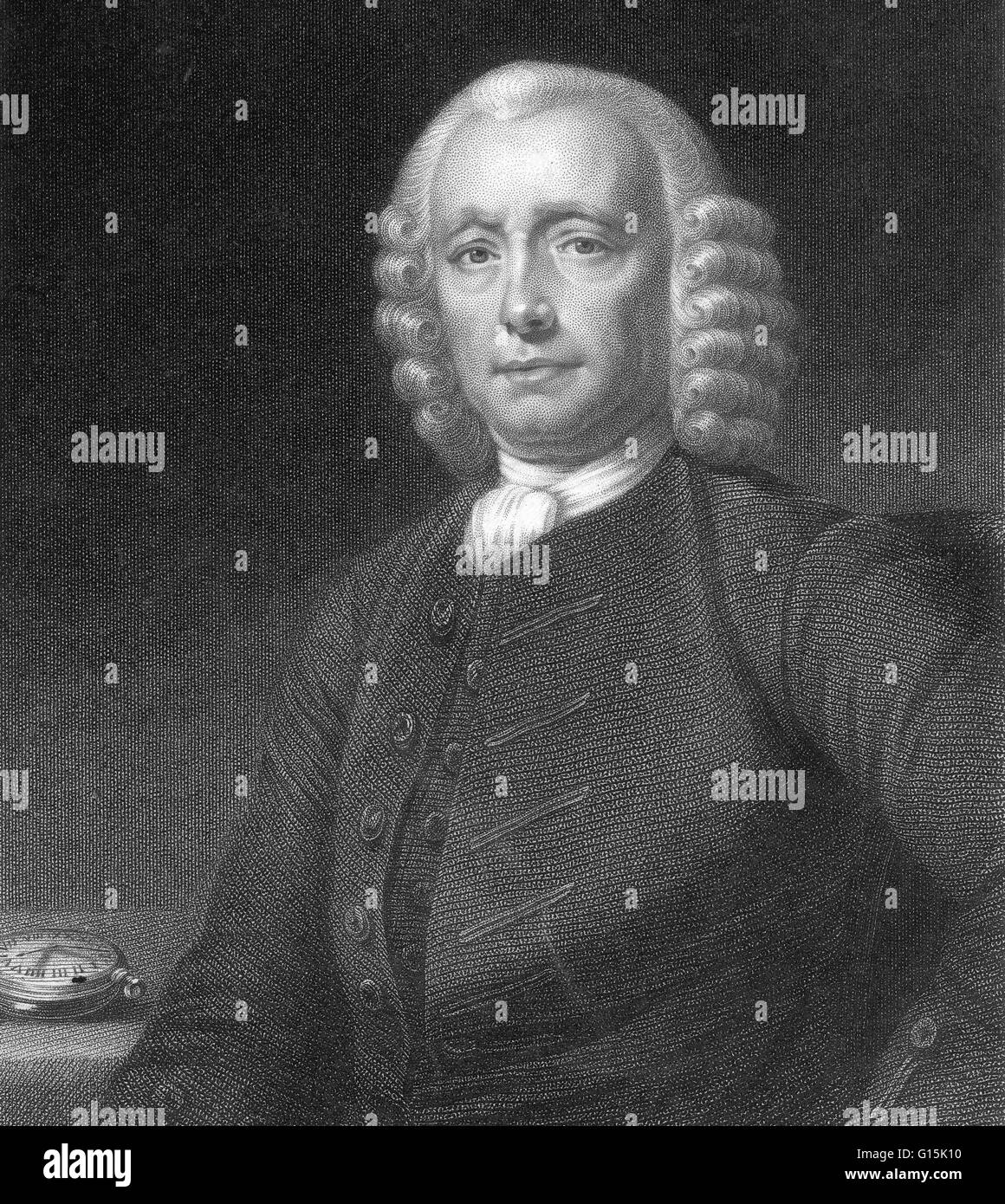 John Harrison (1693-1776) era un autodidacte orologiaio inglese. Ha inventato il cronometro marino. Un cronometro marino è un orologio che è preciso e sufficientemente precisa per essere usato come un dispositivo portatile standard di tempo usato per determinare la longitudine mediante celest Foto Stock