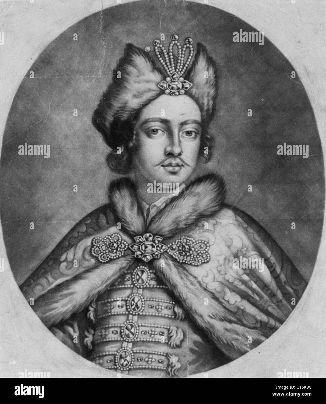 Pietro il Grande (1672-1725) ha statuito il Tsardom della Russia e successivamente l'impero russo da1682 fino alla sua morte, sentenza congiuntamente prima del 1696 con il suo fratellastro. In numerose guerre di successo ha ampliato la gamma di Tsardom in un immenso impero che divenne un importante centro di Eur Foto Stock