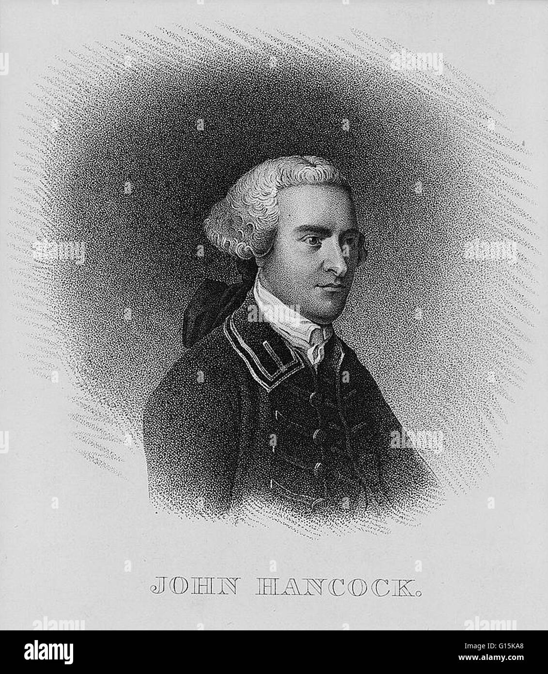 John Hancock (1737-1793) era un mercante, statista e patriota di spicco della Rivoluzione Americana. Prima della Rivoluzione Americana, Hancock è stato uno degli uomini più ricchi in tredici colonie e ha usato la ricchezza per sostenere la causa coloniale. Han Foto Stock