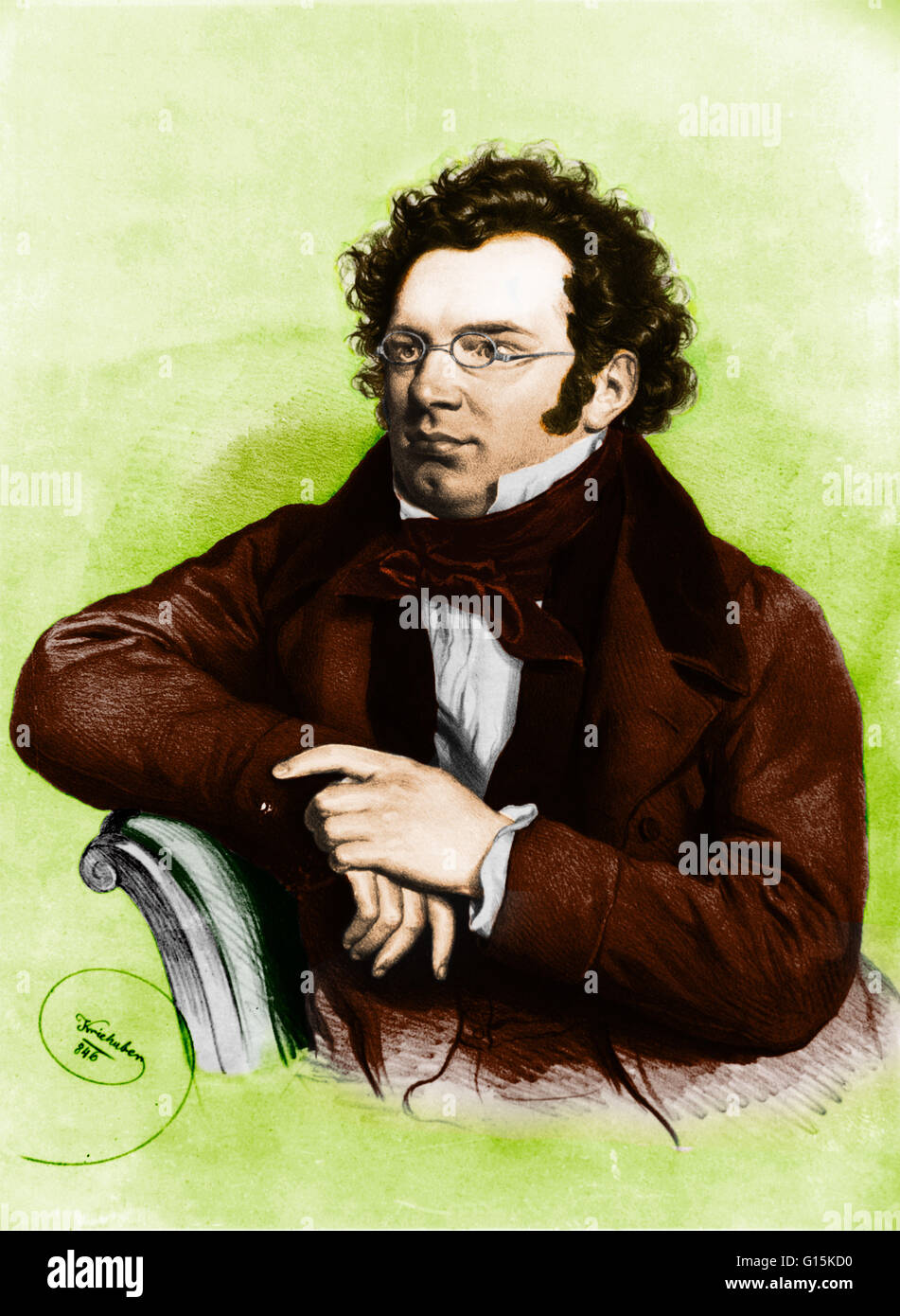 Franz Peter Schubert ( 31 Gennaio 1797 - 19 novembre 1828) era un compositore austriaco. Egli è stato un compositore prolifico, avendo scritto alcuni 600 Lieder (XIX secolo arte tedesca canzone caratterizzato dalla fissazione di un testo poetico in entrambi strophic o attraverso-com Foto Stock