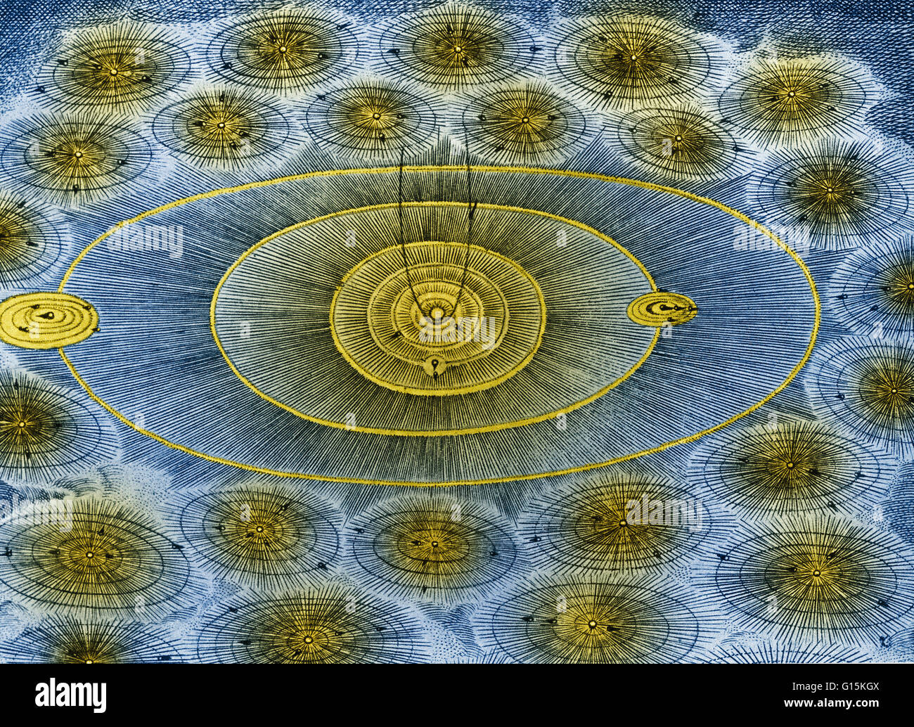 "L'Essere Supremo ha creato migliaia di mondi e non uno assomiglia all'altro. " Voltaire la visione illuminata del cosmo influenzato Leonhard Euler di applicare le sue competenze matematiche per esplorare i moti dei corpi celesti. Questo schema illustra Foto Stock