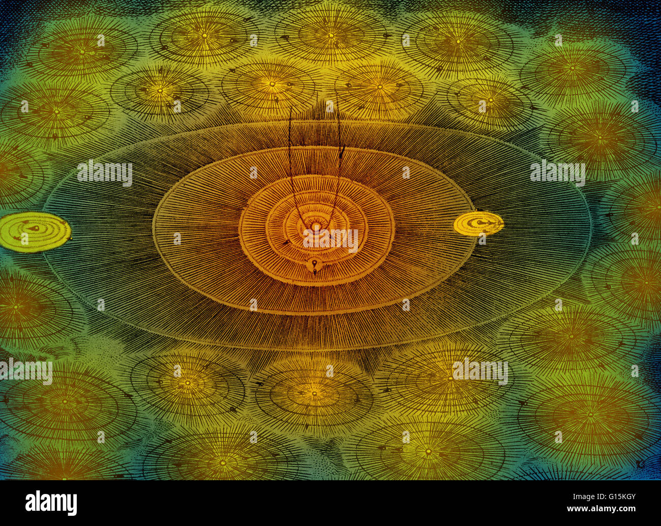 "L'Essere Supremo ha creato migliaia di mondi e non uno assomiglia all'altro. " Voltaire la visione illuminata del cosmo influenzato Leonhard Euler di applicare le sue competenze matematiche per esplorare i moti dei corpi celesti. Questo schema illustra Foto Stock