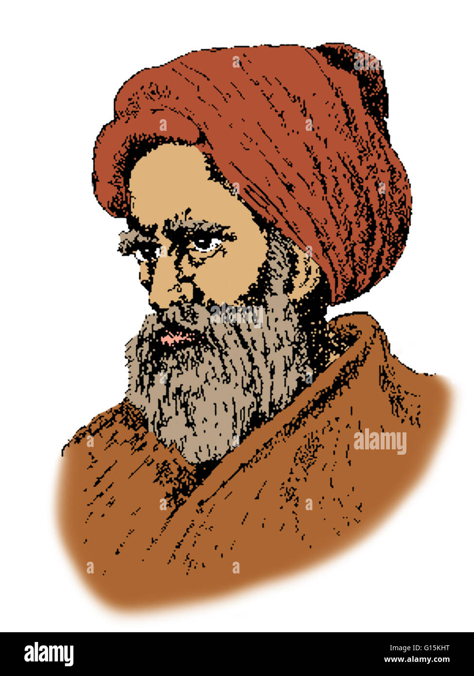 Colore esaltato ritratto di Abu Ali al-Hasan ibn al-Hasan ibn al-Haytham (Alhacen, Alhazen) (965-1040) era un musulmano, scienziato e polymath descritto in varie fonti come o arabo o persiano. Egli è spesso riferito come Ibn al-Haytham o al-Basri Foto Stock