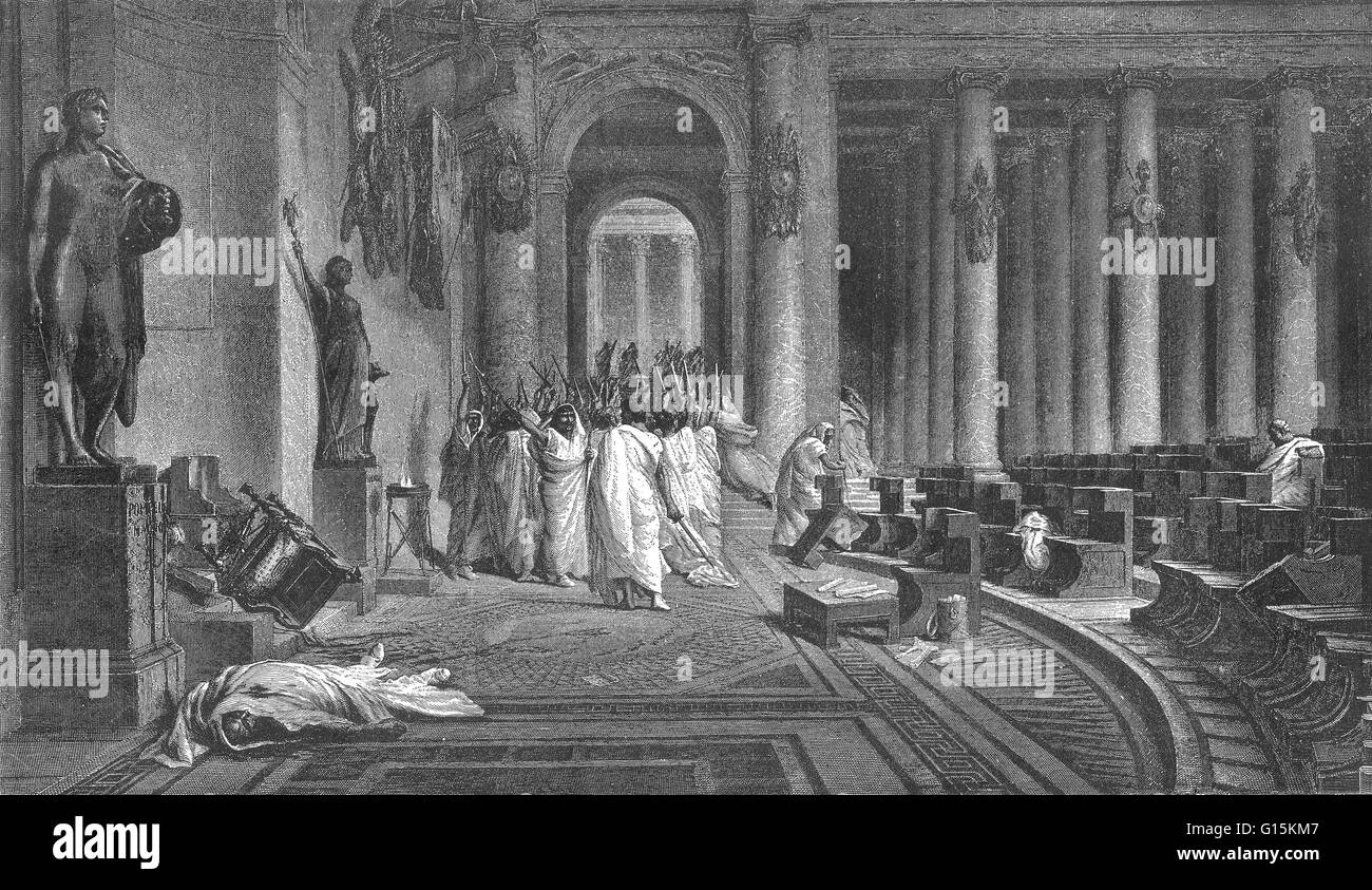 Caio Giulio Cesare (100-44 a.C.) era un generale romano e più. Egli ha svolto un ruolo fondamentale nella trasformazione graduale della Repubblica Romana nell'impero romano. In campagne militari per fissare la regola romana oltre la Provincia della Gallia (presente giorno Franc Foto Stock