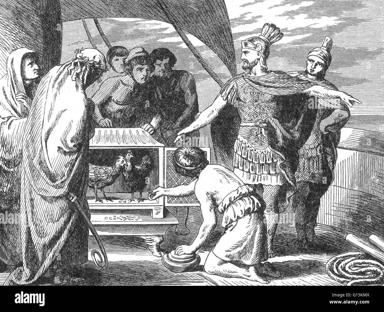 Publio Claudio Pulcher (morto 249/246 BC) è stato un generale romano. Il suo padre era Gaio Claudio. Egli è stato il primo dei Claudii per essere dato il cognomen Pulcher (bello). Egli è stato curule aedile nel 253 A.C. e console a 249. Come console è stato dato il comando o Foto Stock Publio Claudio Pulcher (morto 249/246 BC) è stato un generale romano. Il suo padre era Gaio Claudio. Egli è stato il primo dei Claudii per essere dato il cognomen Pulcher (bello). Egli è stato curule aedile nel 253 A.C. e console a 249. Come console è stato dato il comando o Foto Stock
