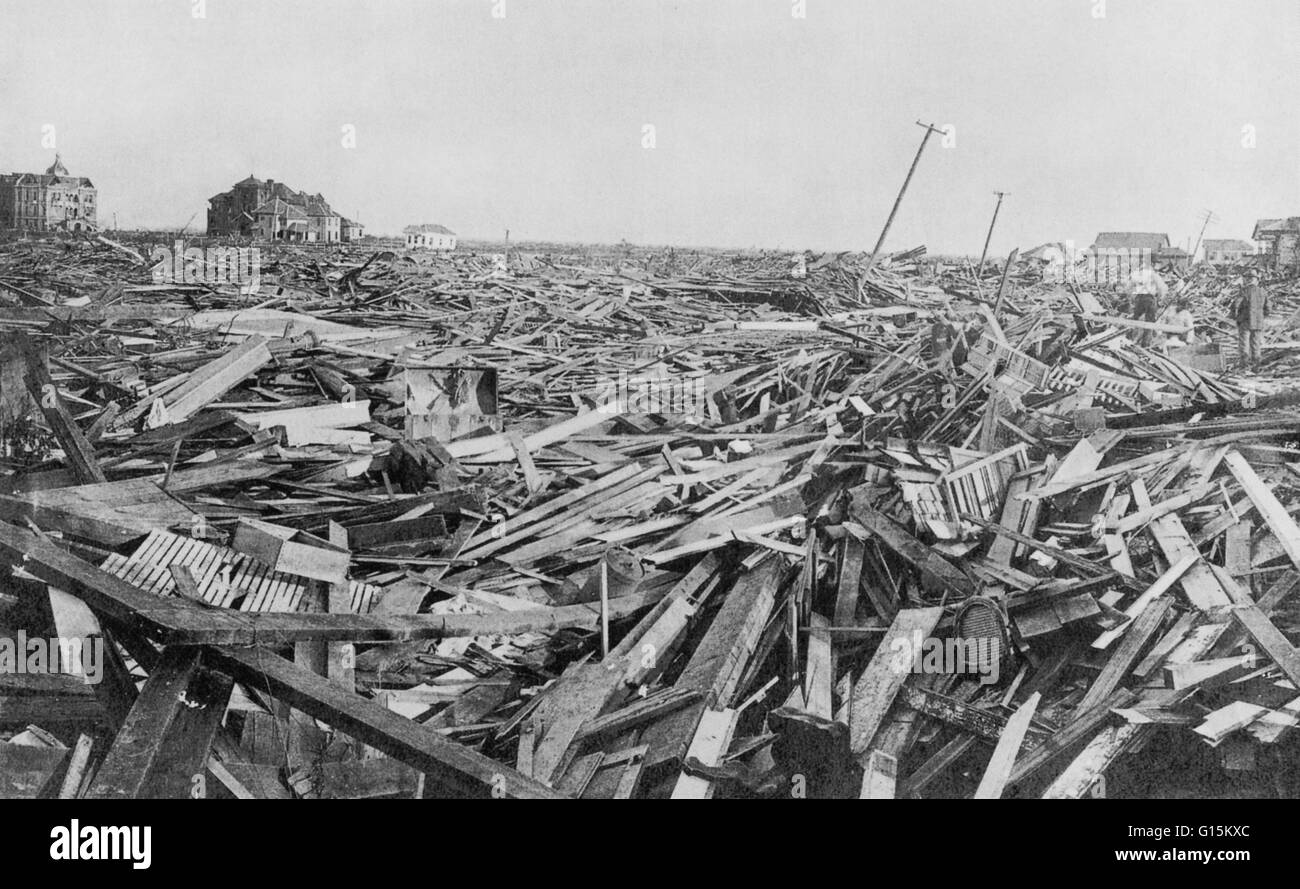 L'Uragano del 1900 fatta approdo sulla città di Galveston in Texas, in data 8 settembre 1900. Esso aveva venti stimato di 145 miglia per ora a approdo, rendendolo una categoria 4 tempesta sulla Saffir-Simpson scala di uragano è stato uno dei più letali e costlie Foto Stock