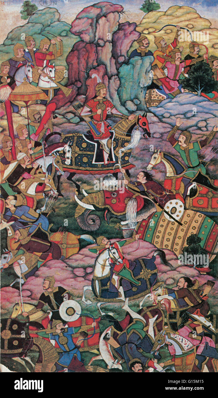 La prima battaglia di Panipat ha avuto luogo nel nord dell'India, e ha segnato l'inizio dell'Impero Mughal. Questa è stata una delle prime battaglie che hanno coinvolto la polvere da sparo delle armi da fuoco e artiglieria di campo. Nel 1526, le forze di Mughal di Babur, il righello di Timurid di Kabul Foto Stock