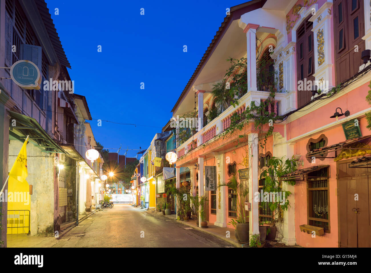 Case Cino-portoghese, la vecchia città di Phuket, Phuket, Thailandia, Sud-est asiatico, in Asia Foto Stock