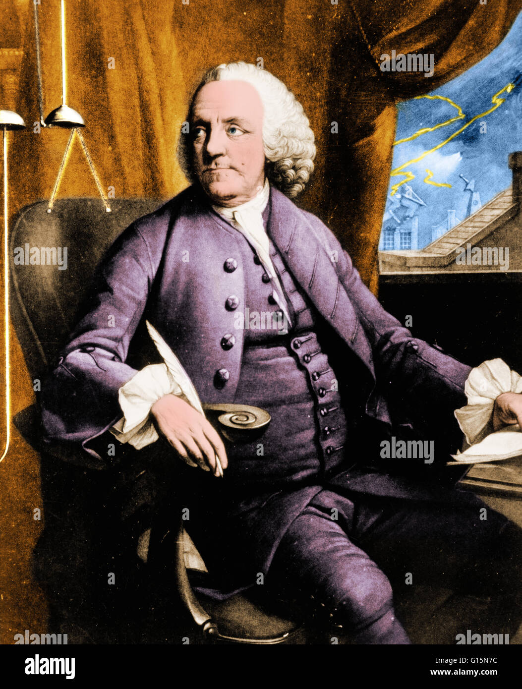 Benjamin Franklin (1706-1790) è stato uno dei padri fondatori degli Stati Uniti. Franklin era un autore, una stampante, un teorico politico, politico, postmaster, scienziato, musicista, inventore, Satiro, attivista civica, statista e diplomatico. Come scientis Foto Stock
