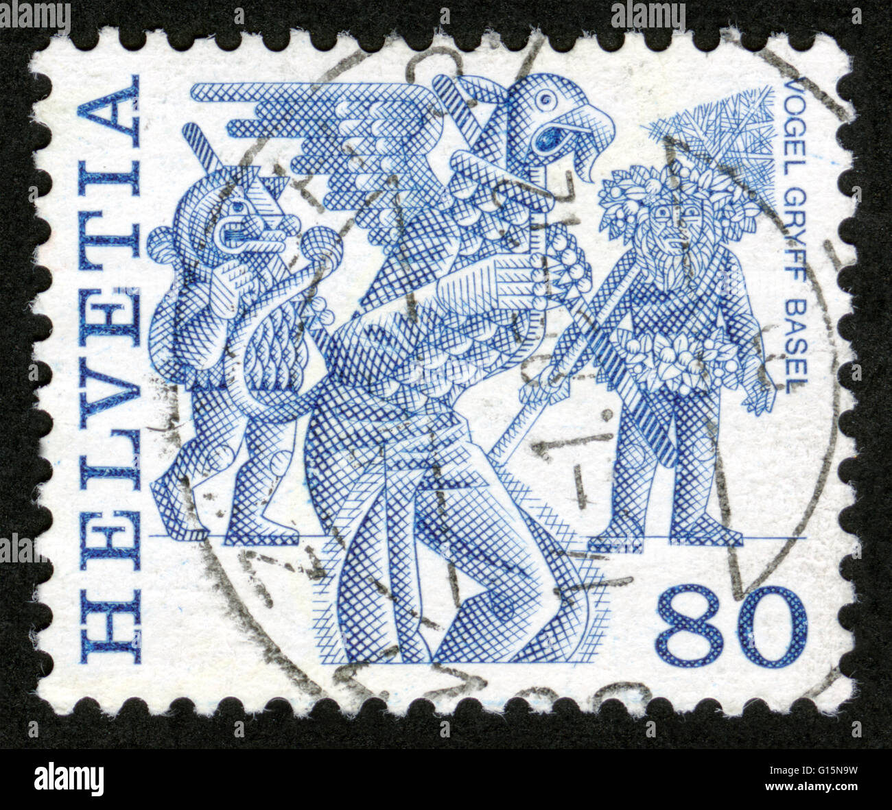 La Svizzera, Helvetia, francobollo, post mark, Foto Stock