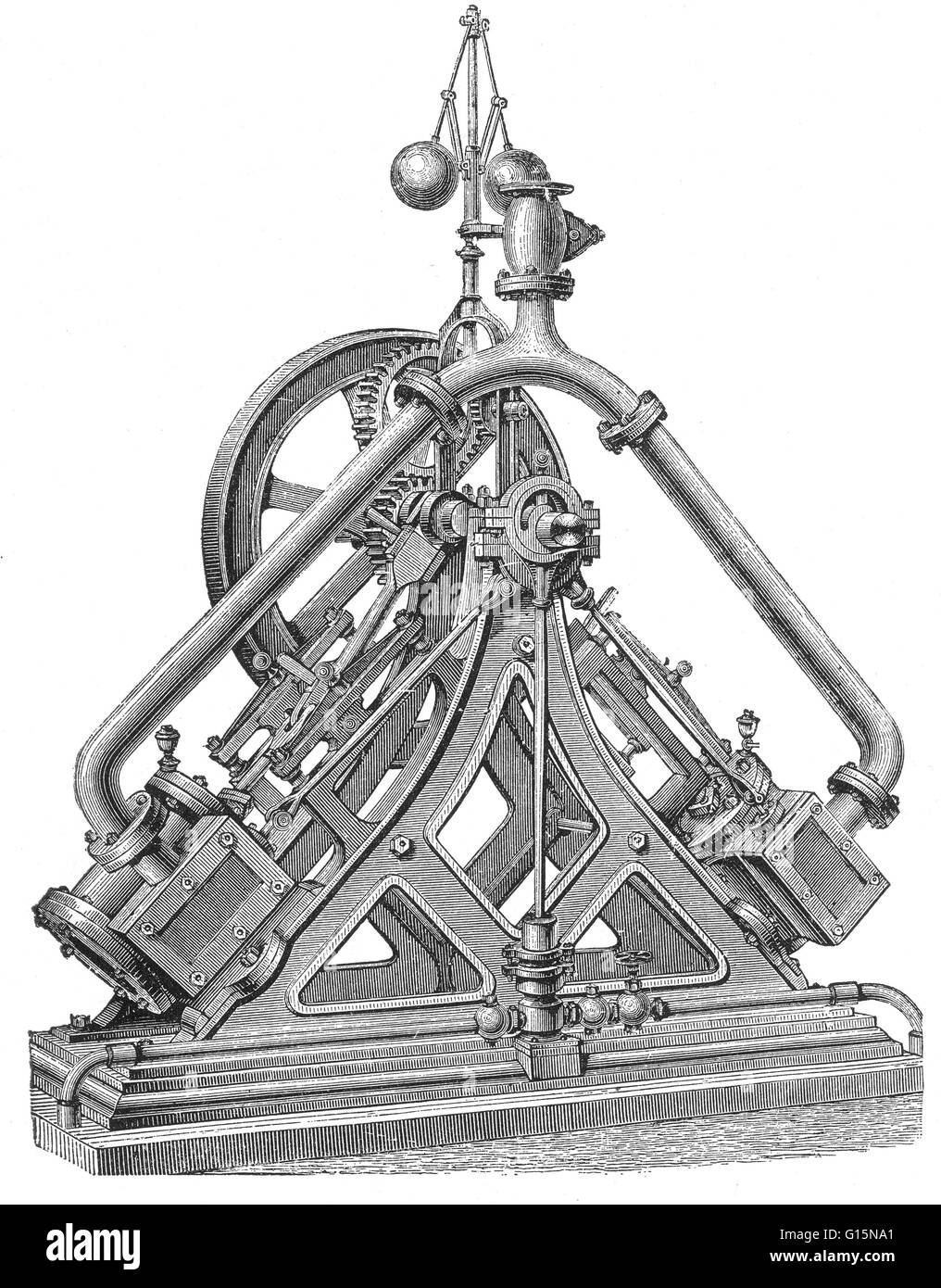 Diagonale di motori a vapore era inclinato e rivolto verso l'alto i cilindri. Essi erano di solito usato come un mezzo di guida di una ruota a pale albero, mantenendo un basso centro di gravità. Alcuni utilizzati cilindri accoppiati come Brunel 'Triangle' motore. Pochi sono stati terra ha basato la maggior parte Foto Stock