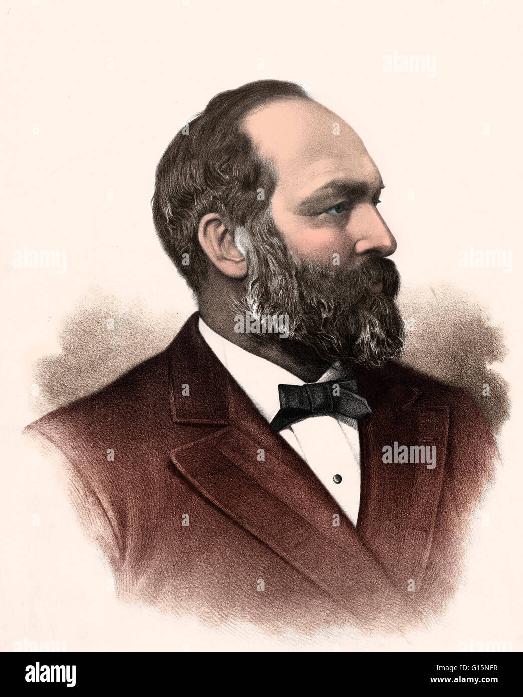 Color-enhanced ritratto di James Abram Garfield (novembre 19, 1831 - 19 settembre 1881), ventesimo Presidente degli Stati Uniti. Egli ha lavorato in molti posti di lavoro a finanziare la sua istruzione superiore al Williams College, Massachusetts, da dove si è laureato in 1856. A voi Foto Stock