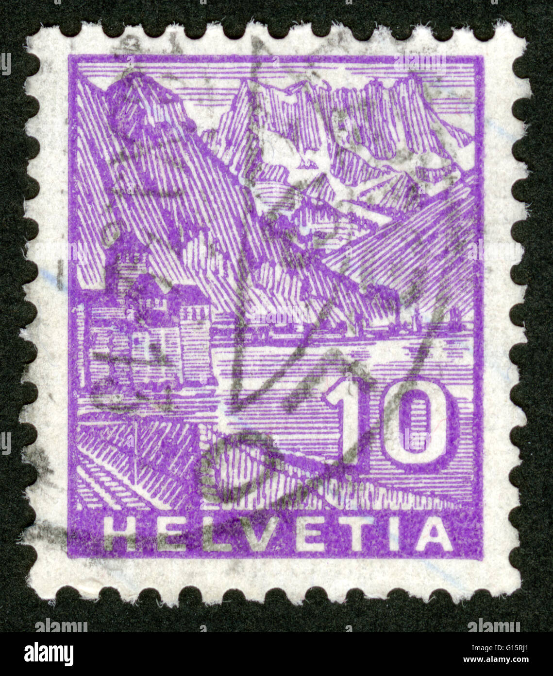 La Svizzera, Helvetia, francobollo, post mark Foto Stock