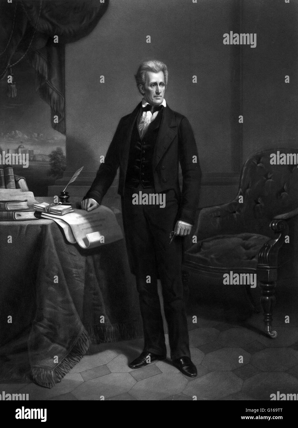 Andrew Jackson (Marzo 15, 1767 - Giugno 8, 1845) è stato il settimo Presidente degli Stati Uniti (1829-1837). Egli è stato un politico e generale dell esercito che ha sconfitto il Creek Indiani alla battaglia di curva a ferro di cavallo (1814), e gli inglesi nella battaglia di nuovo ORL Foto Stock