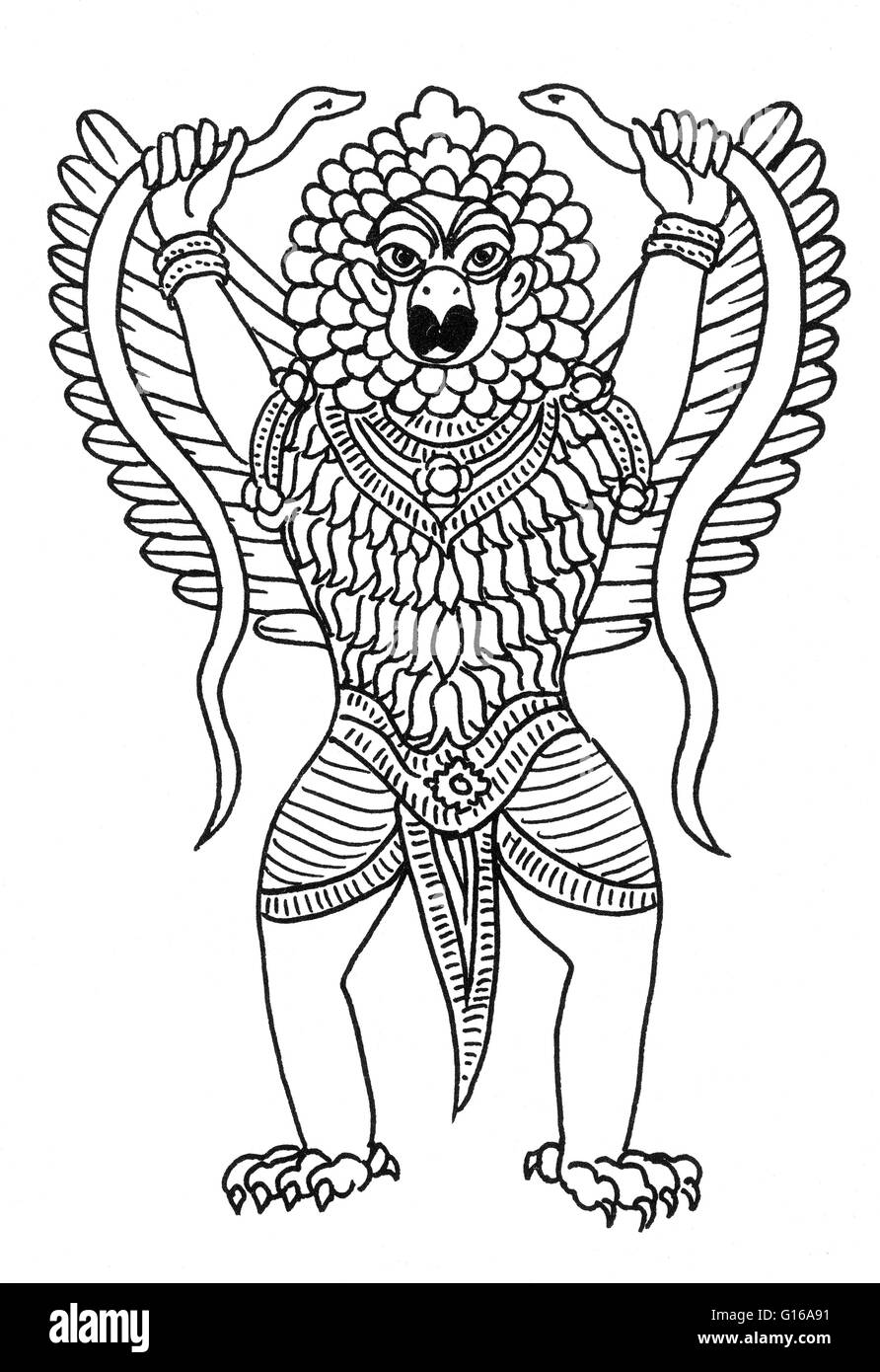 Il Garuda è un grande mitico uccello o bird-come creatura che appare in entrambi indù e mitologia buddista. Garuda è uno dei tre principali divinità animale nella mitologia indù che si è evoluto dopo il periodo vedico nella storia indiana. Altri tw Foto Stock