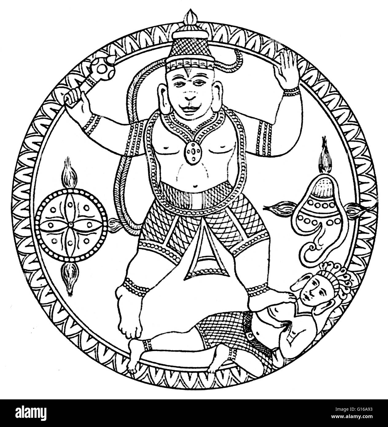 Hanuman, insieme con Ganesha e Garuda, è una delle tre principali divinità di origine animale nella mitologia indù che si è evoluto dopo il periodo vedico nella storia indiana. Egli è amato in tutta l India come la scimmia-dio che così fedelmente servì Rama, Vishnu's Foto Stock